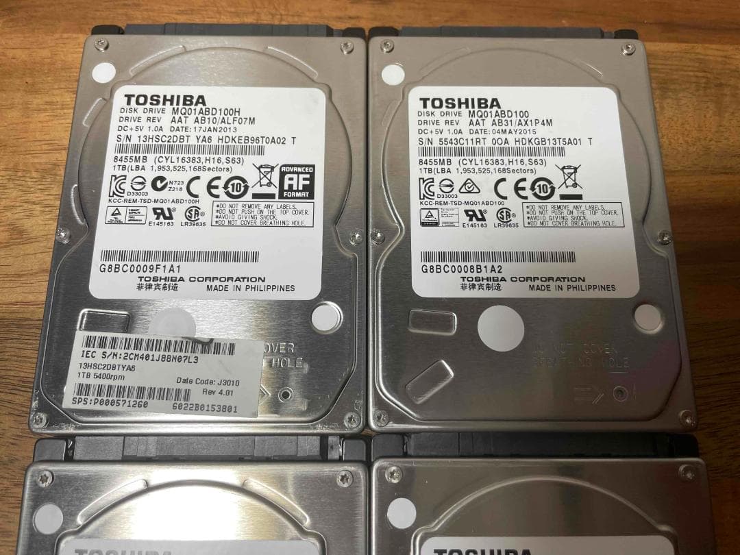 4枚セット TOSHIBA 2.5インチ HDD 1TB 厚さ9mm
