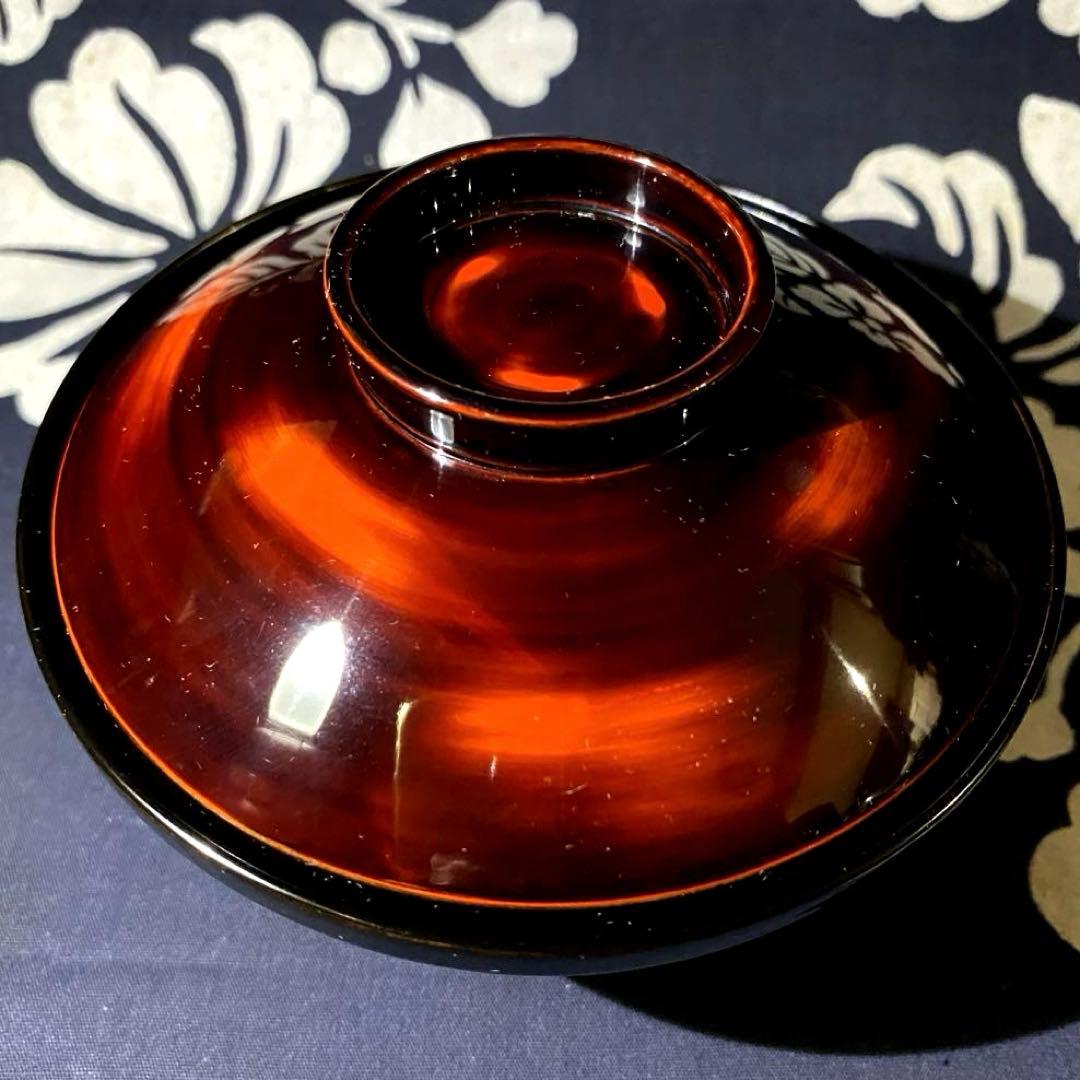 時代物輪島塗　本漆漆器吸物椀　金蒔絵・銀蒔絵・萩に小鳥　溜塗・朱塗内黒　二客　②