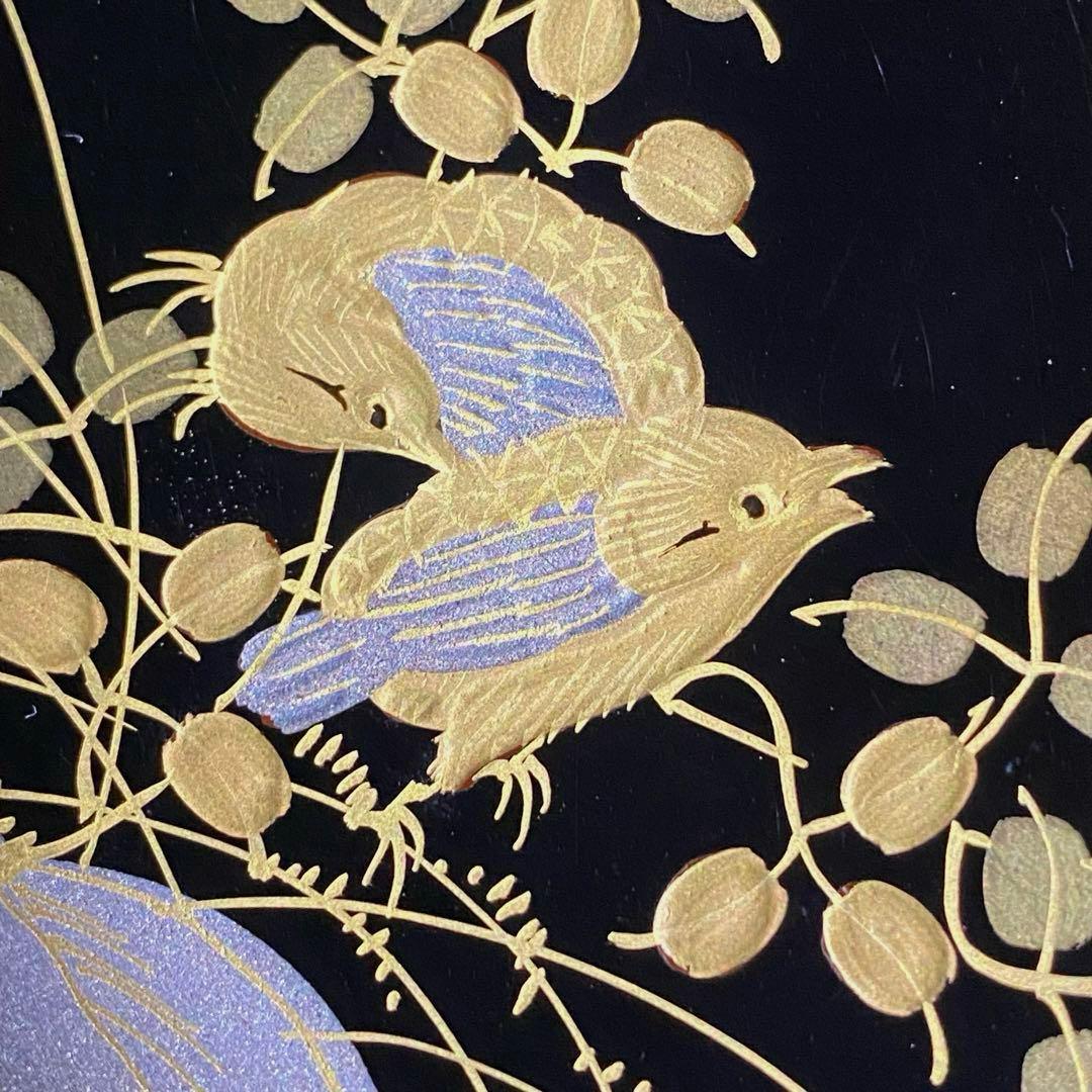 時代物輪島塗　本漆漆器吸物椀　金蒔絵・銀蒔絵・萩に小鳥　溜塗・朱塗内黒　二客　②