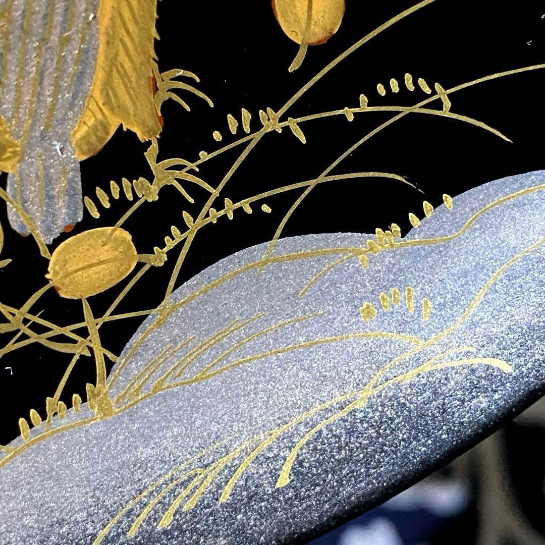 時代物輪島塗　本漆漆器吸物椀　金蒔絵・銀蒔絵・萩に小鳥　溜塗・朱塗内黒　二客　②