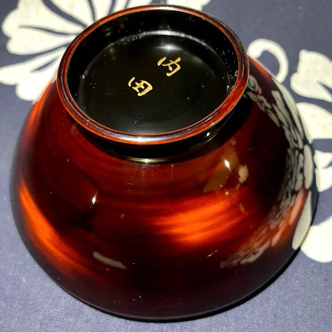 時代物輪島塗　本漆漆器吸物椀　金蒔絵・銀蒔絵・萩に小鳥　溜塗・朱塗内黒　二客　②