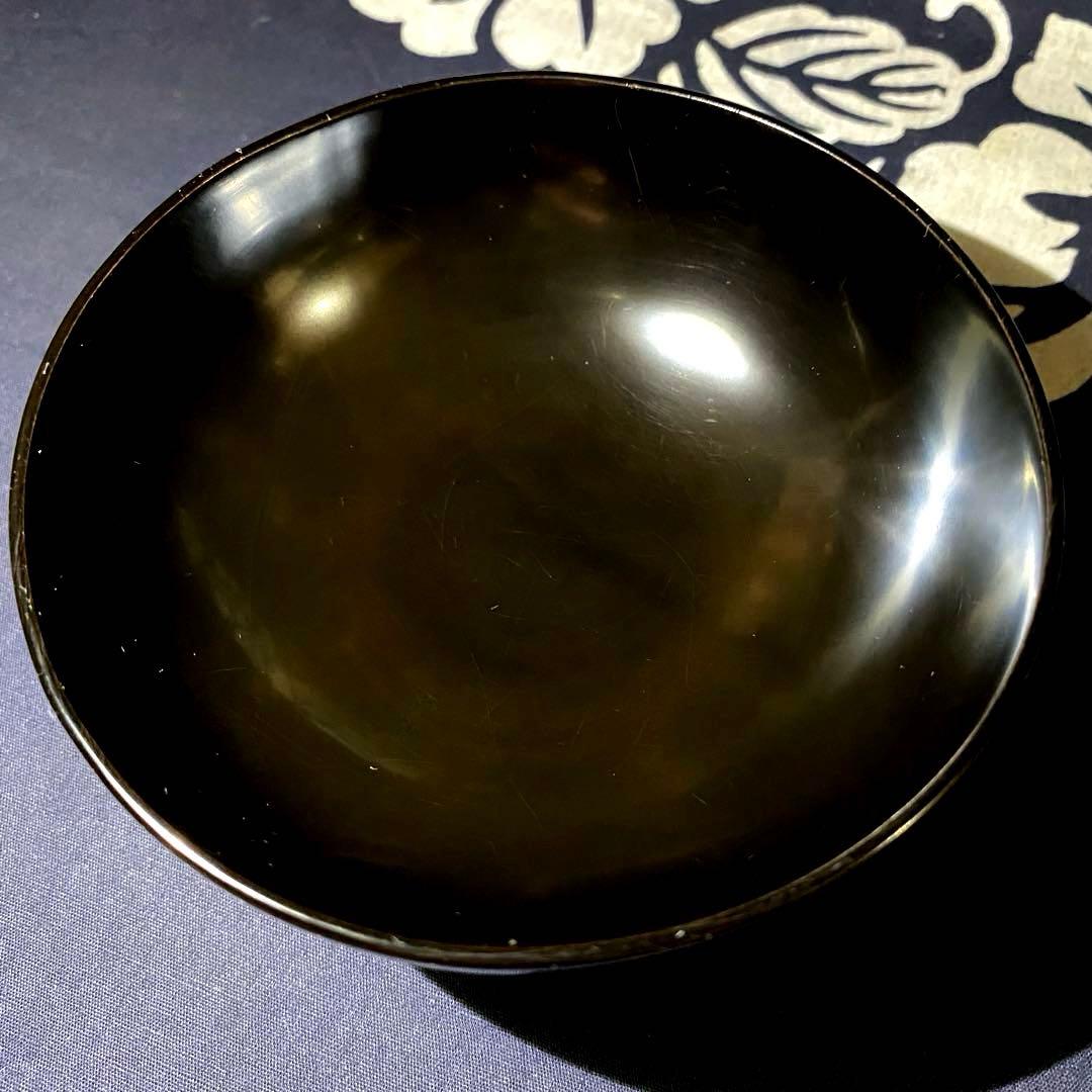 時代物輪島塗　本漆漆器吸物椀　金蒔絵・銀蒔絵・萩に小鳥　溜塗・朱塗内黒　二客　②