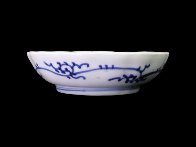 古伊万里　染付　線描き　花に唐草の図　膾皿 ５客　C999AS-fbvr