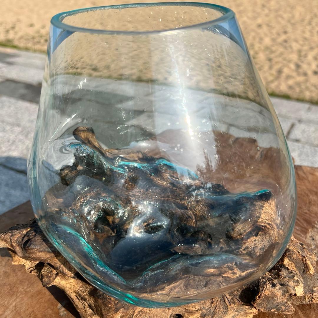 訳あり 流木ガラス オブジェ中Q 花瓶 金魚鉢 ガーデニング テラリウム 観賞魚