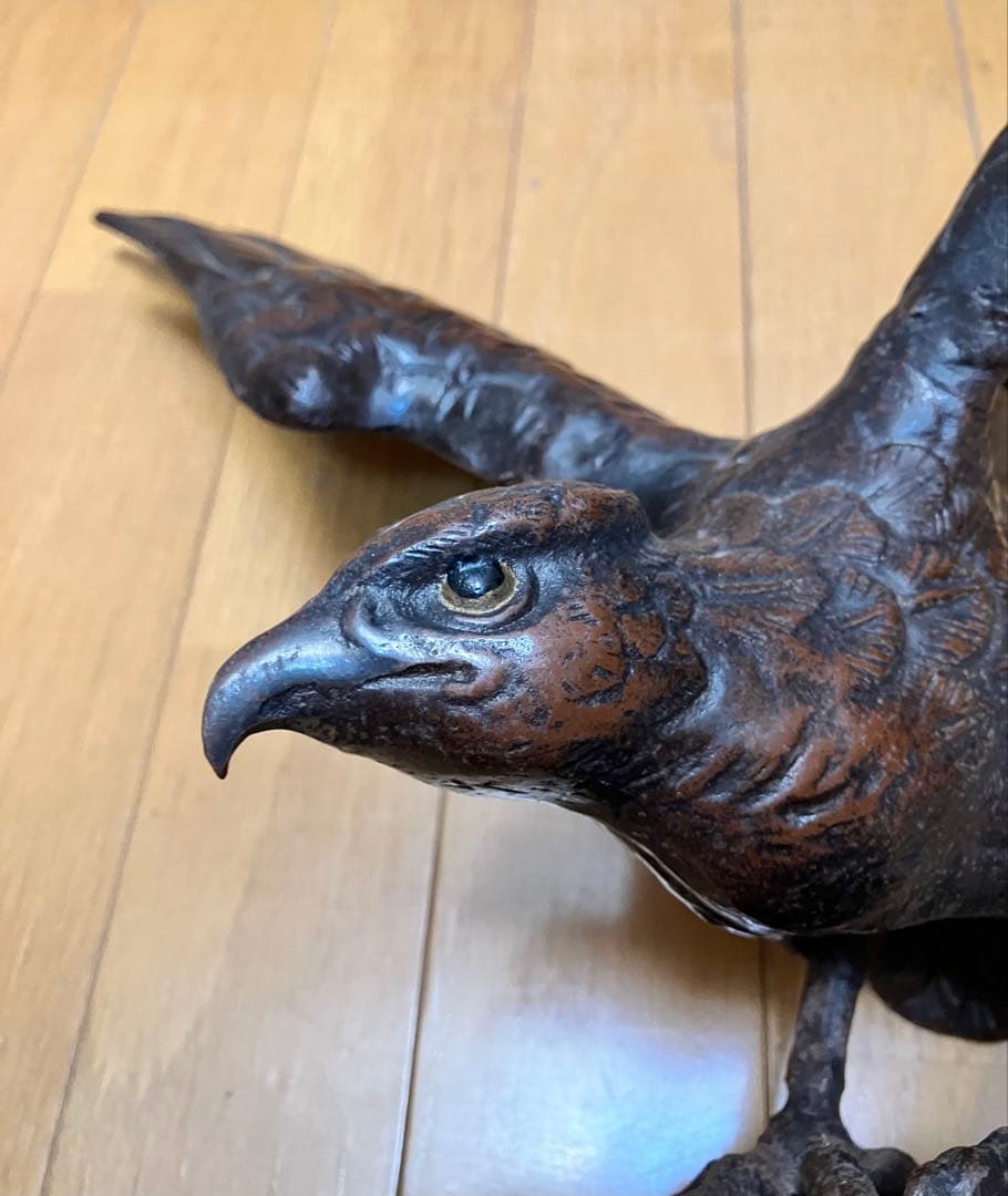 更にお値下げ　骨董 鷹置物 鍍銀か洋銀 大正昭和頃 大型置物 飾り レトロ