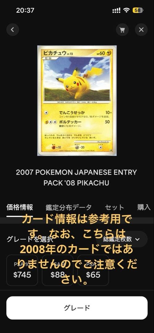 2007 超希少品！ピカチュウ LV.12 DP-P
