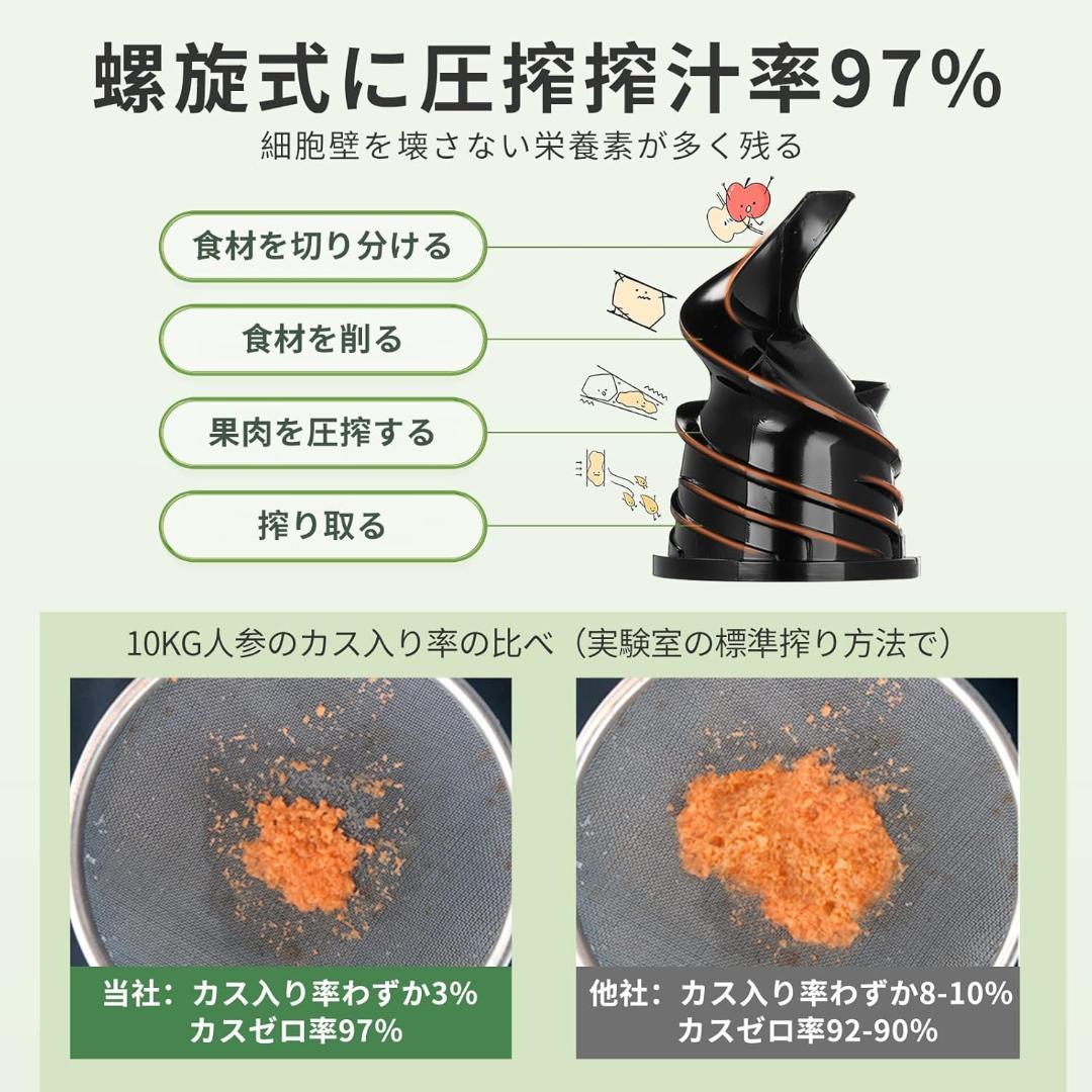 スロージューサー 搾りカス分離 低速回転 小型 (ホワイト, Mサイズ)