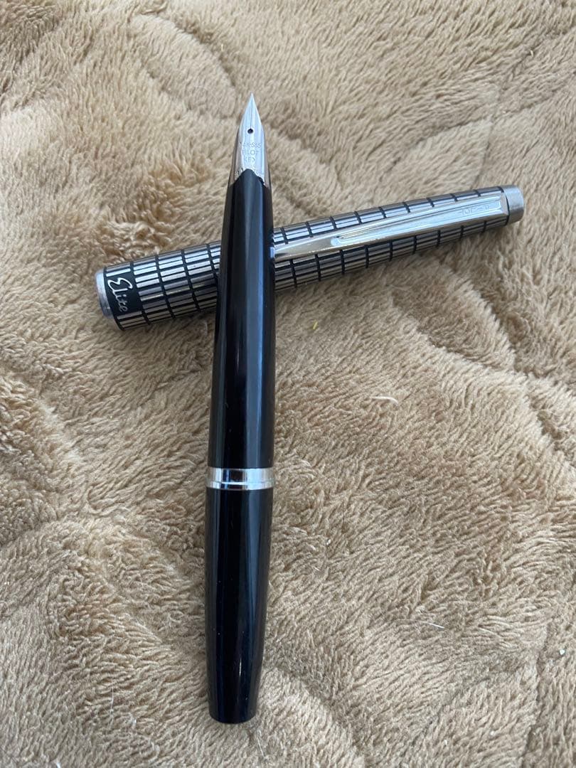 パイロットPILOT Elite 万年筆 14Ｋ585 シルバー・ブラック 格子
