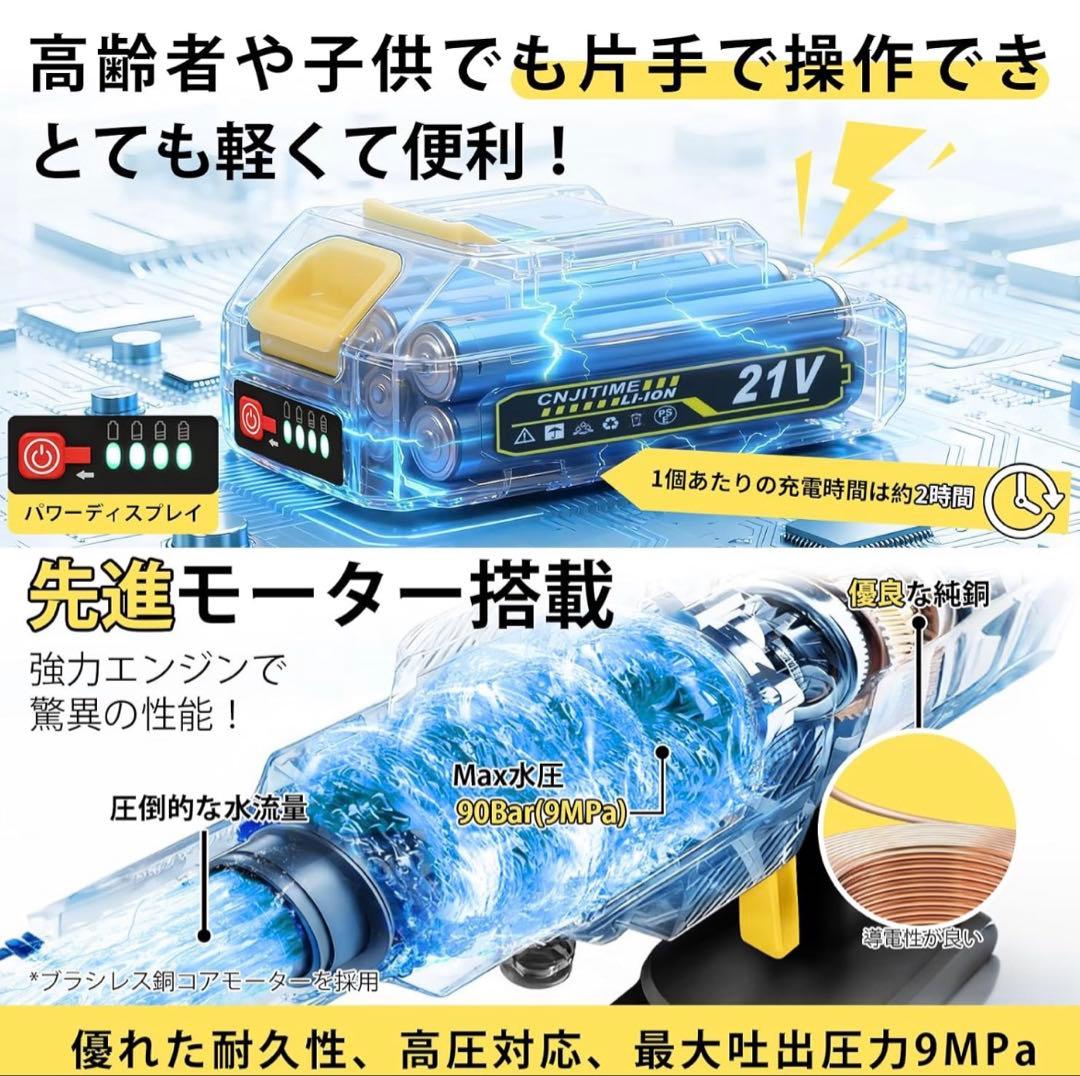 新品 高圧洗浄機【軽量版・コードレス・9MPa】ハンディ PSE認証済