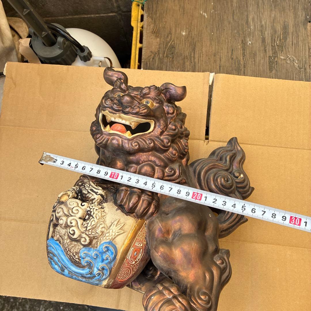 アンティーク　ビンテージ 九谷焼 八幡窯 須栄義 刀咥 玉乗り獅子