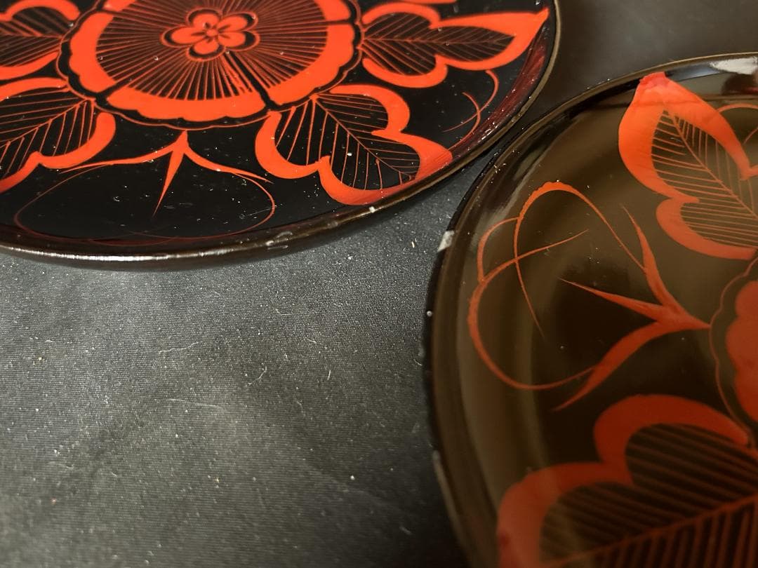 時代 吉野塗 花紋 銘々皿 5客 茶懐石道具 979