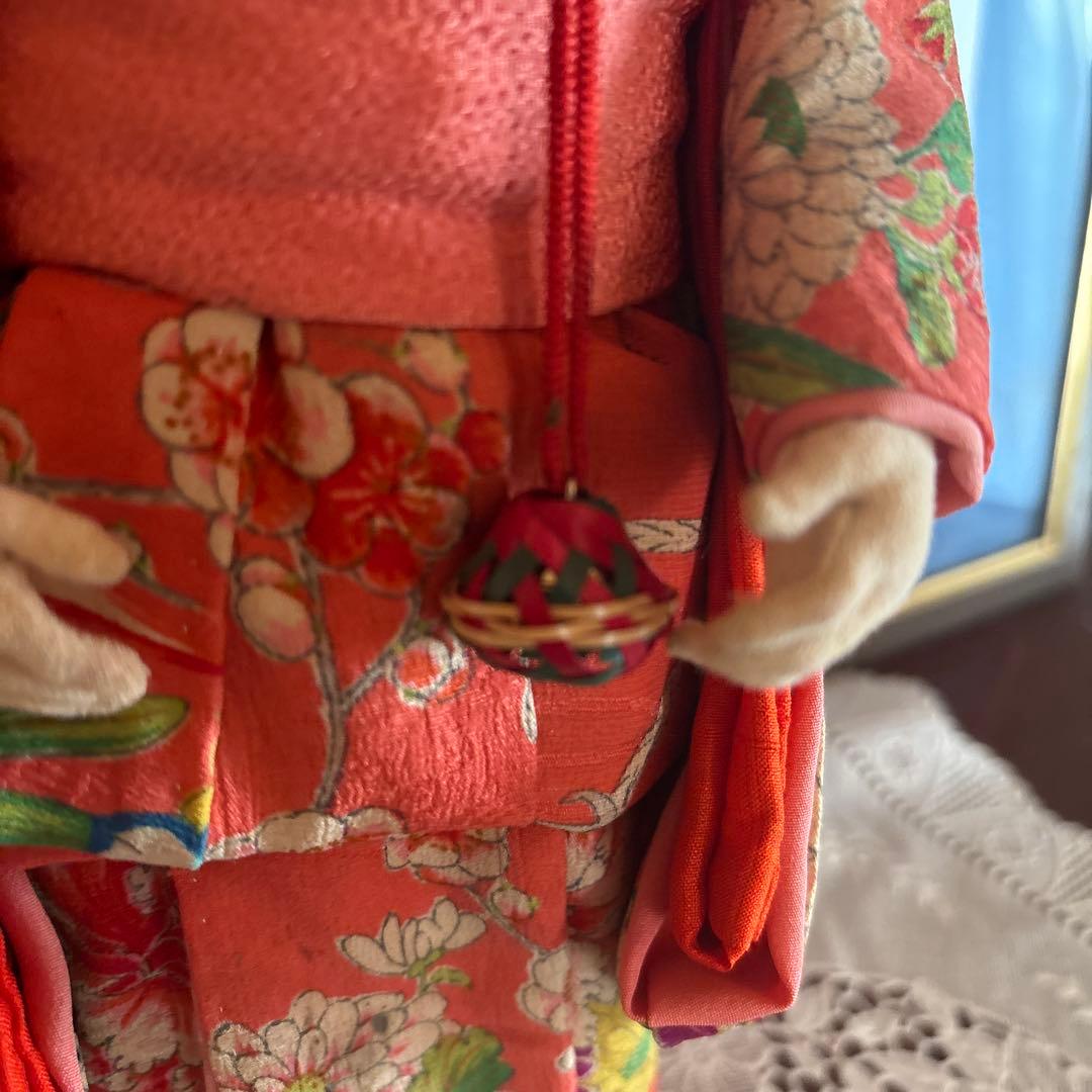 ㉓市松人形 赤い花柄着物　昭和40年代