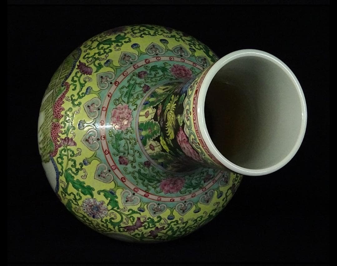 中国古玩 粉彩 天球瓶 大花瓶 高約52cm 時代物 唐物 x031135
