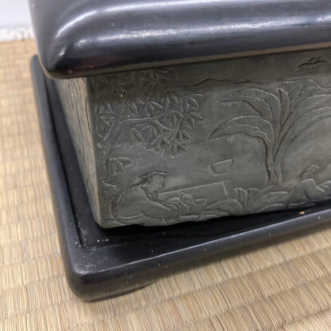 中国大硯　緑端　澄泥硯　僧侶寺院観図