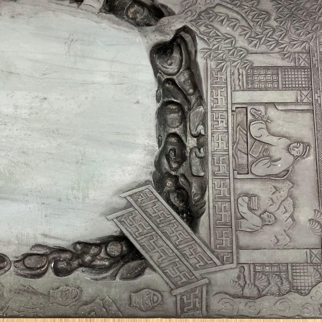 中国大硯　緑端　澄泥硯　僧侶寺院観図