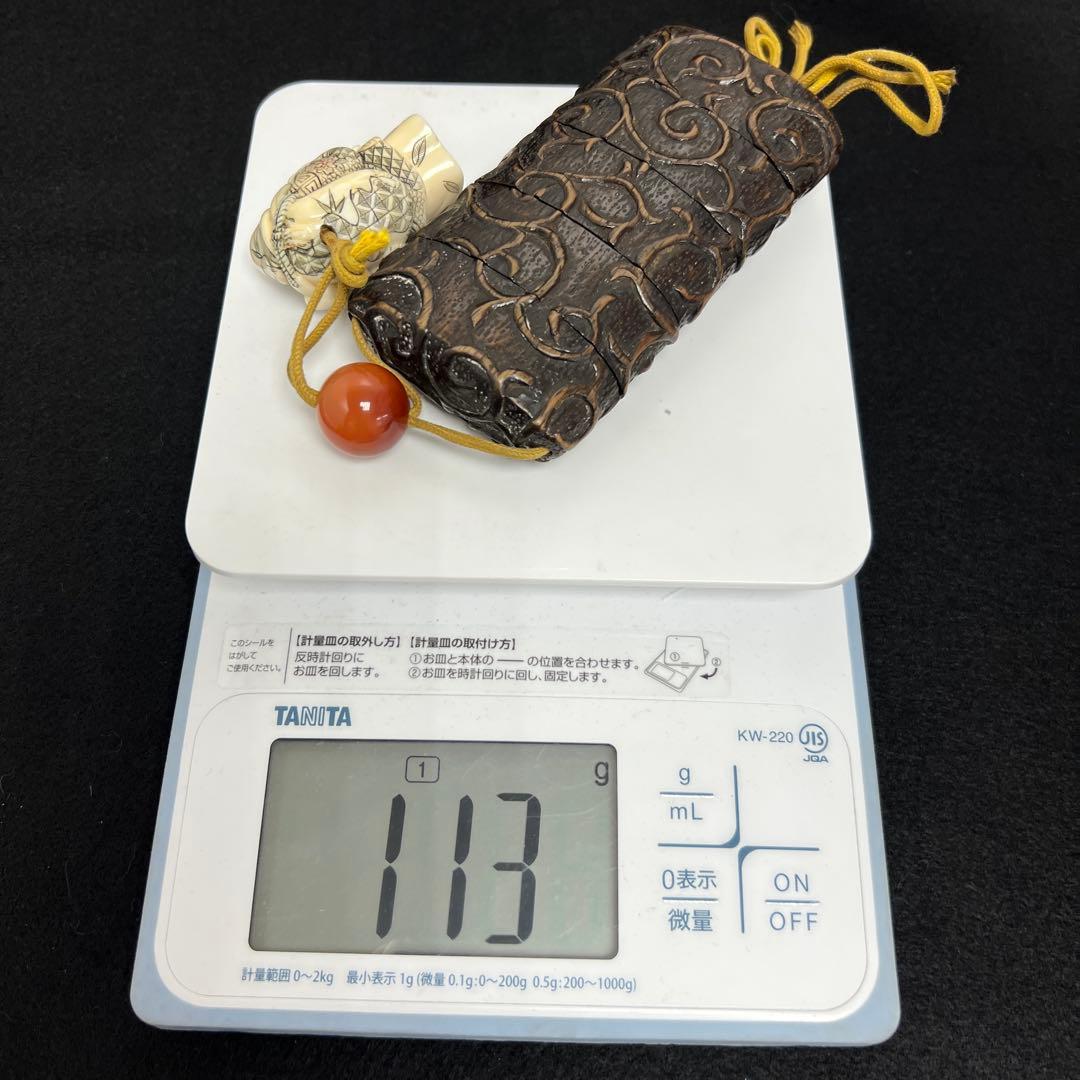 時代木彫唐草五段印籠　蓋無木箱付　113g 東Y8-0216☆2F