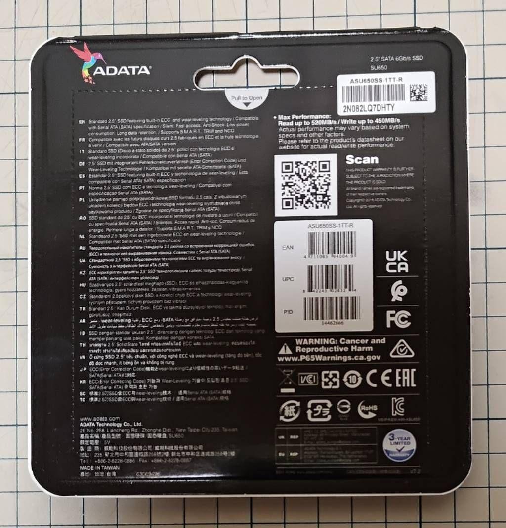 新品 ADATA SU650 1TB SSD 2.5インチ SATA