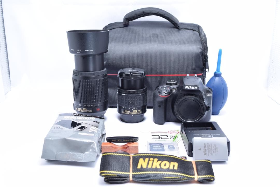 ①Nikon D3400 デジタル一眼レフ　Wレンズセット　手振れ補正レンズ付き