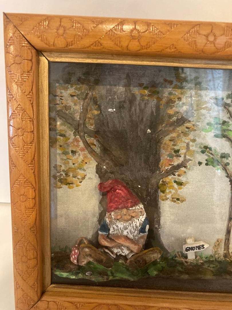 かわいい絵画　サンタ　花柄　額　おじいさん