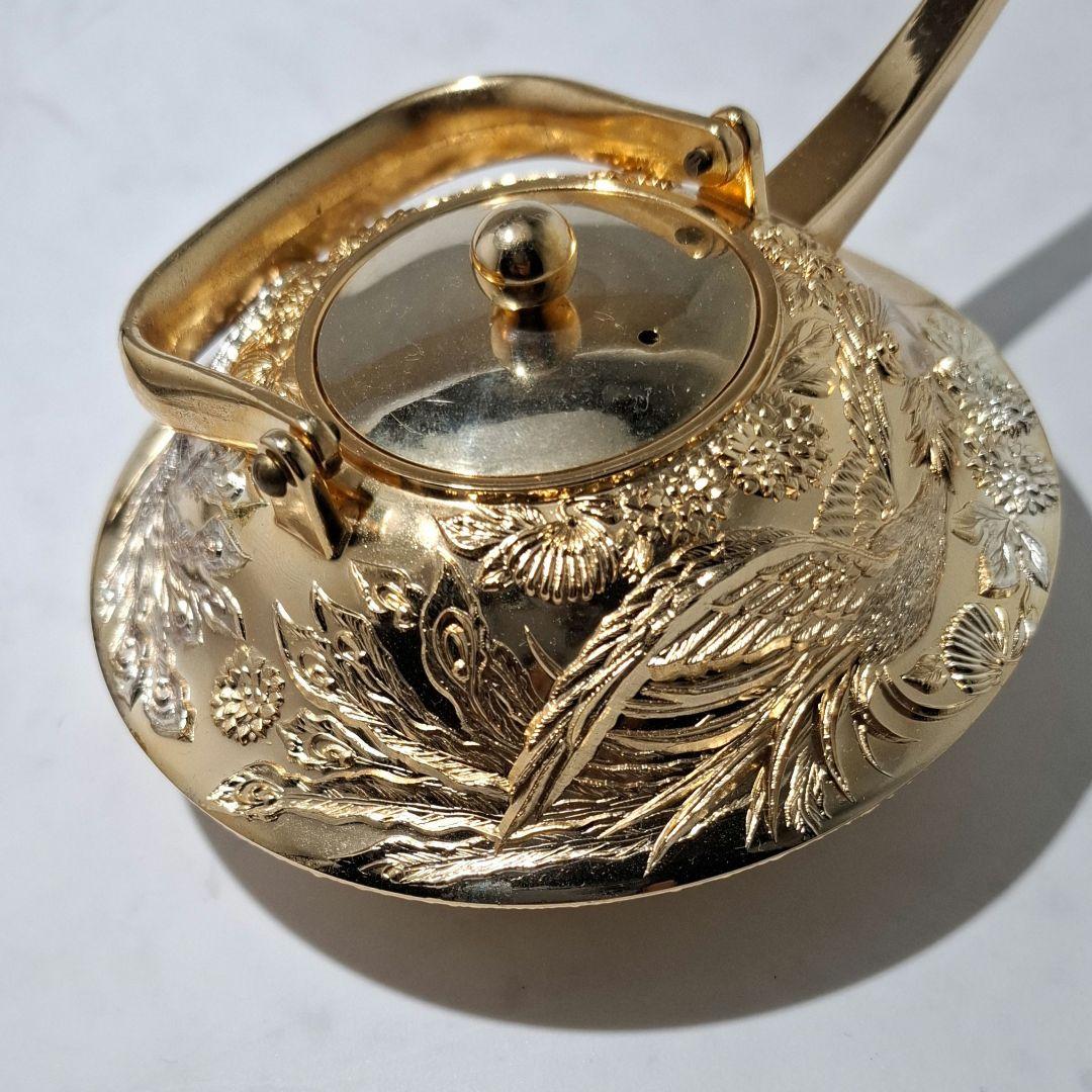 24KGP 金メッキ 酒器 銚子 鳳凰 菊 彫金 縁起物 重厚感 骨董
