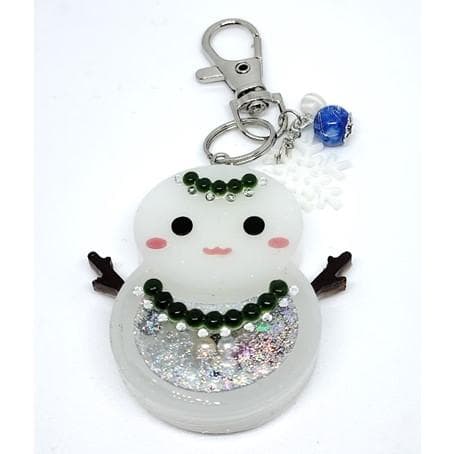 おしゃれな雪だるまちゃんシェイカーキーホルダー　シャカシャカ　雪　エメラルド