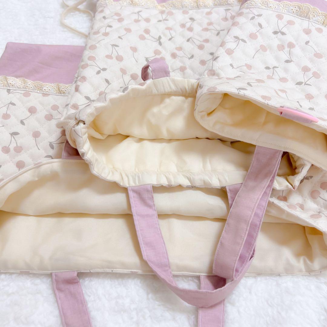 入園セット　入学セット　さくらんぼ　キルティング　かわいい　女の子　ピンク　白