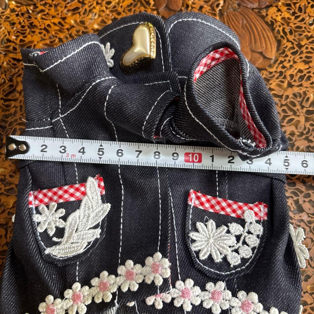 デニム 花柄刺繍 ワンピース 犬服