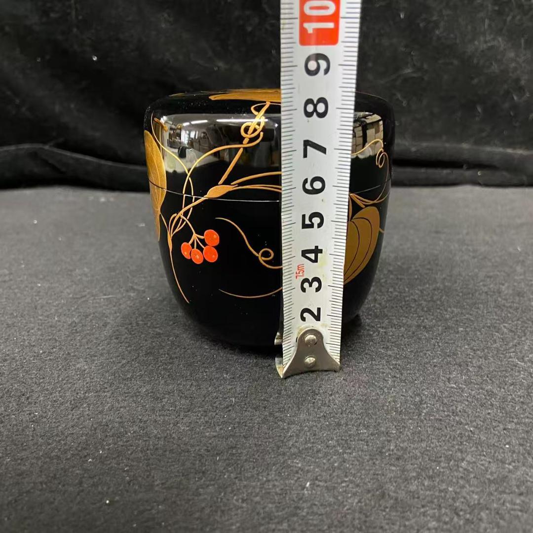 東端真筰 造 共箱 茶入れ 茶道具　大棗　山花束　金蒔絵 在銘