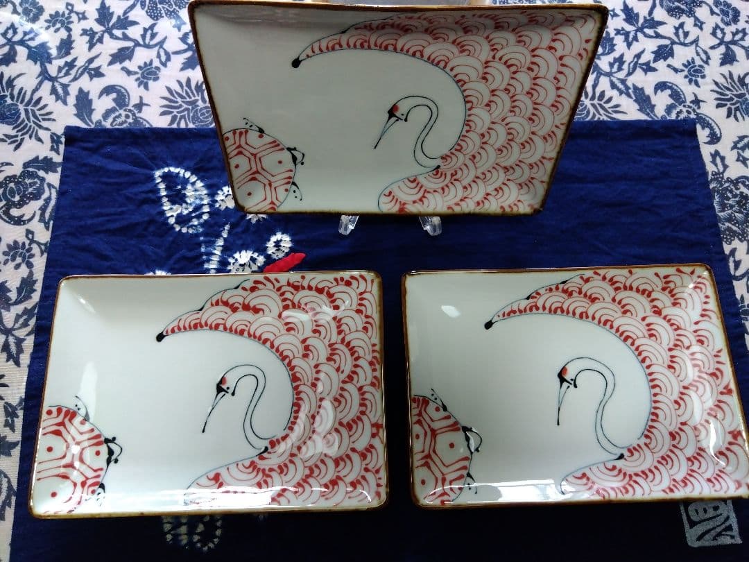新品/長崎県.波佐見焼.翔芳窯 .鶴亀角皿3枚セット