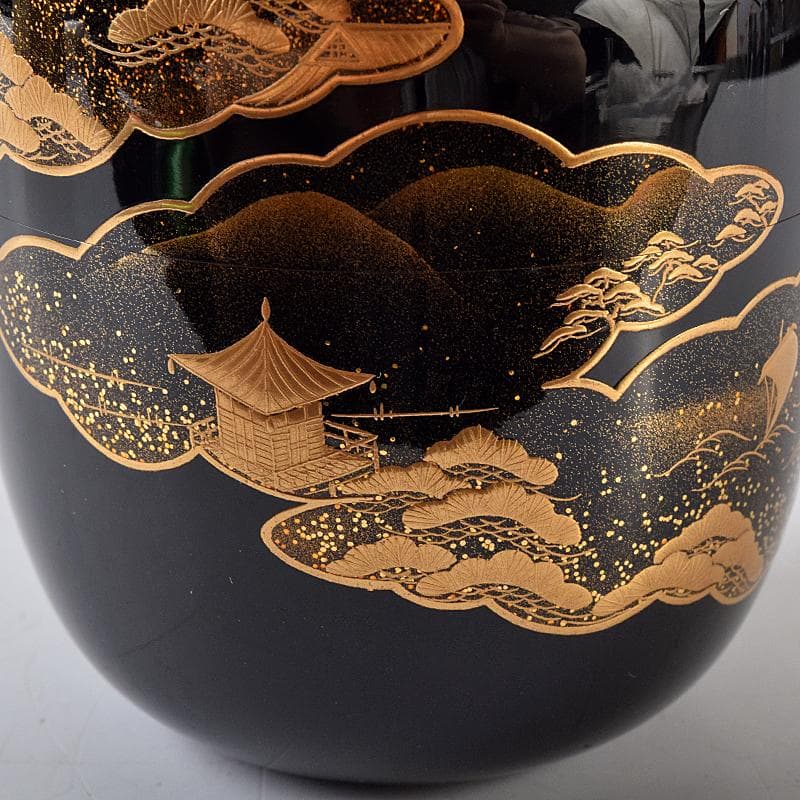 Gojyo　（一平）作　近江八景蒔絵　内銀溜　棗　共布共箱　F　R7952