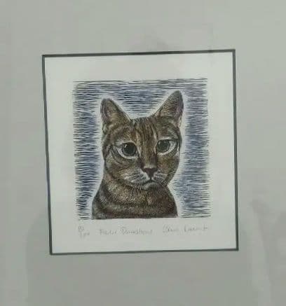 クリストファー.ダウント氏の版画「猫」　額縁付き