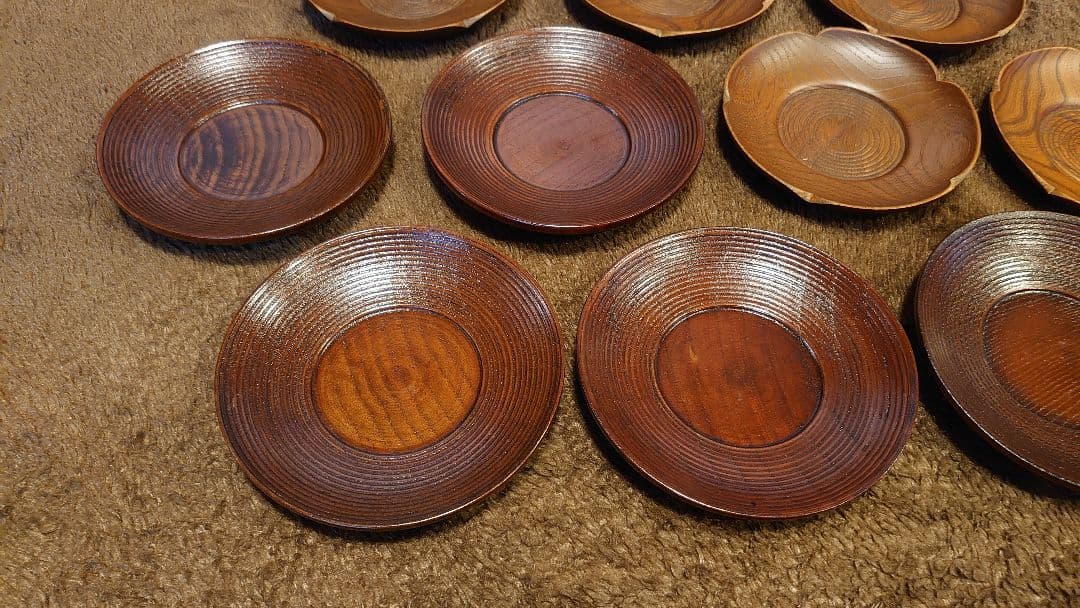 漆器　欅　茶托　丸皿　梅形皿　茶道具　２種　１０客