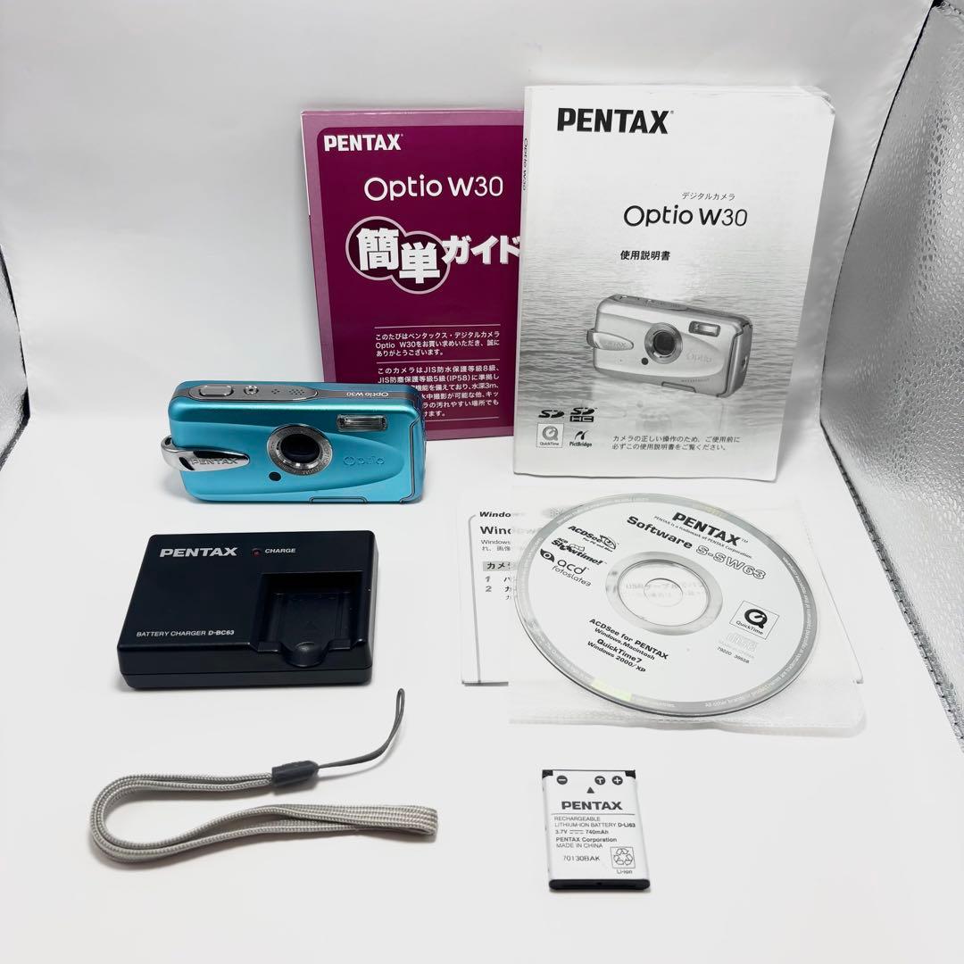 【美品】PENTAX Optio W30 ブルー デジタルカメラ 防水カメラ