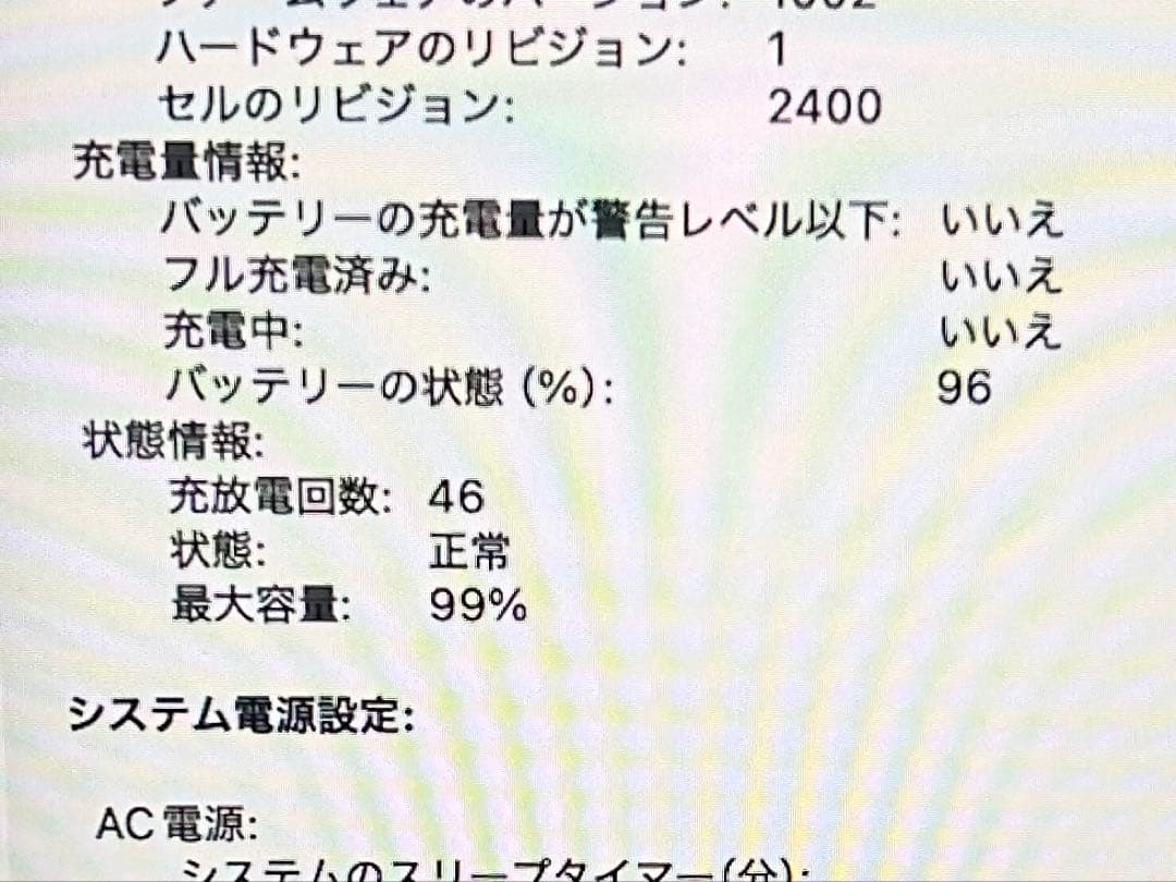 充電回数46 最大容量99% MacBookPro 2020 16G 245G