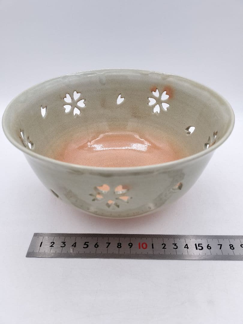 c754 菓子器 萩　さくら透し　祥雲窯 山崎武男 木箱 茶道具 古物