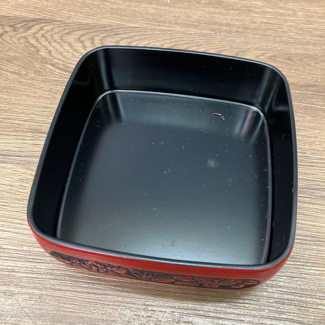 E-2 昭和レトロ 仙台堆朱 漆器セット 三段重箱＆菓子鉢 記念刻印あり