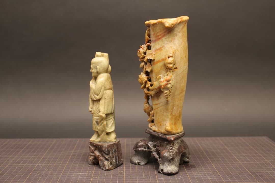 【即購入可】中国の石造彫刻置物２点まとめて／骨董／古美術／古玩／茶道／煎茶／工芸