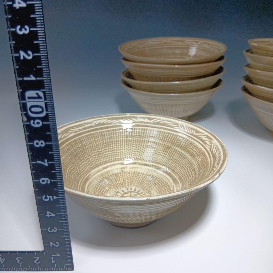 値下げ茶道具　廣州窯　三島手　数茶碗10客　 共箱　未使用品　美品