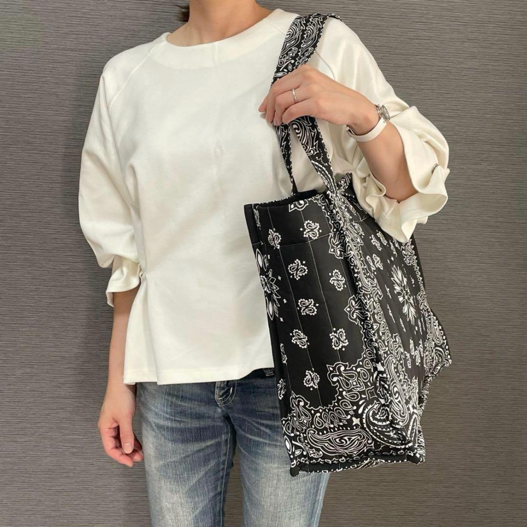 再販⭐︎キルトビッグトート　ココア×ベージュ　 ペイズリー柄　ダブルハンドル