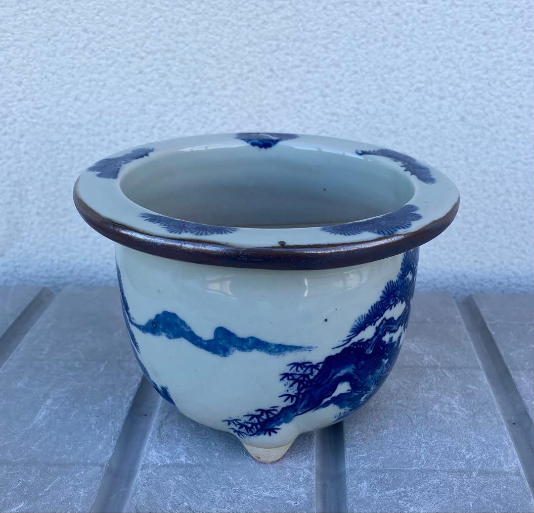 新品 瀬戸焼 染付け 丸形 植木鉢 盆栽鉢