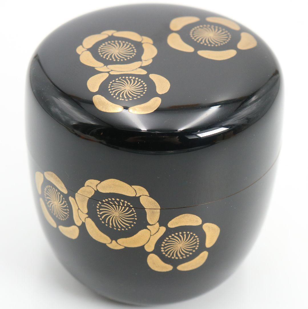 坂下雄峰作 了々斎好写 溢梅蒔絵 中棗 薄茶器 茶道具 共箱共布　V1051