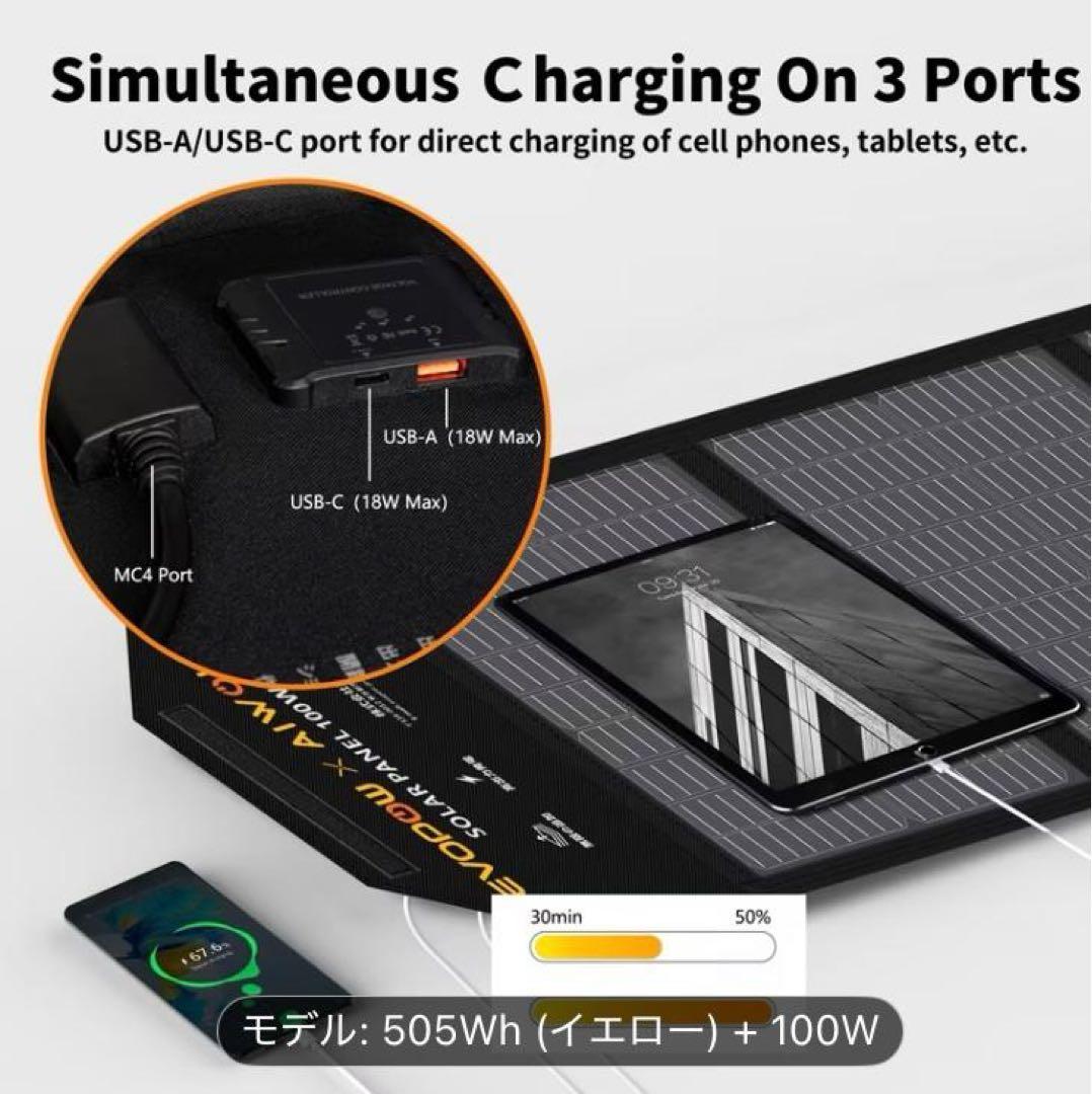 EVOPDW ポータブル電源515Wh + ソーラーパネル100W セット