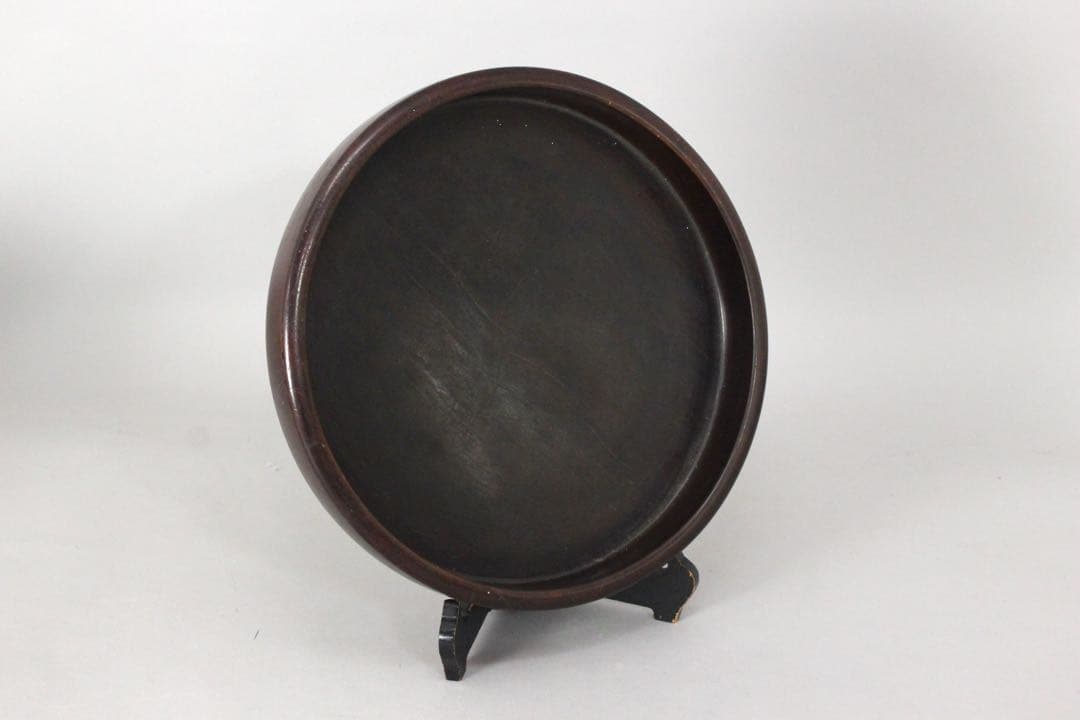 No5588時代　唐木刳貫丸盆　直径28.5cm 煎茶道具　紫檀　黒檀　送料無料
