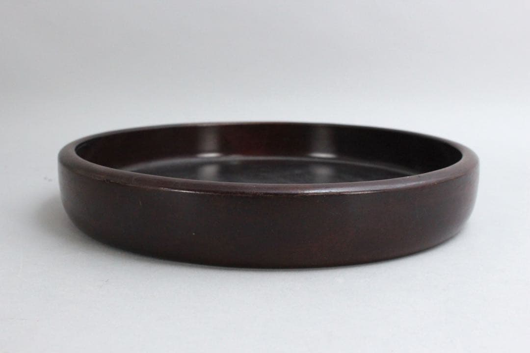 No5588時代　唐木刳貫丸盆　直径28.5cm 煎茶道具　紫檀　黒檀　送料無料