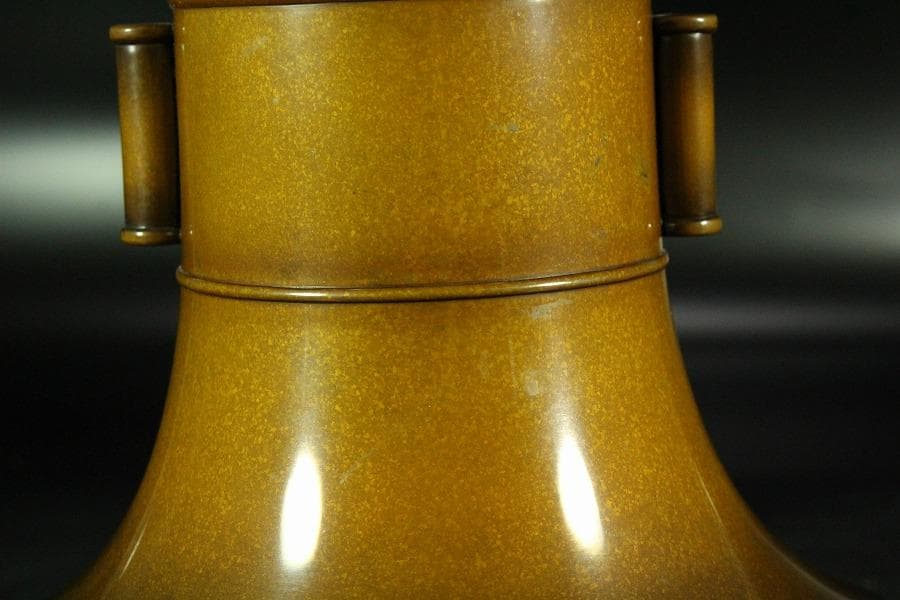 金谷五郎三郎 造 黄銅 管耳 花器 共箱(K-YC687)