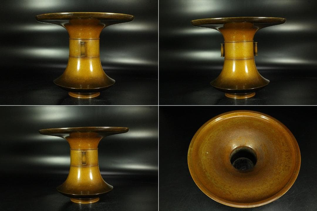 金谷五郎三郎 造 黄銅 管耳 花器 共箱(K-YC687)