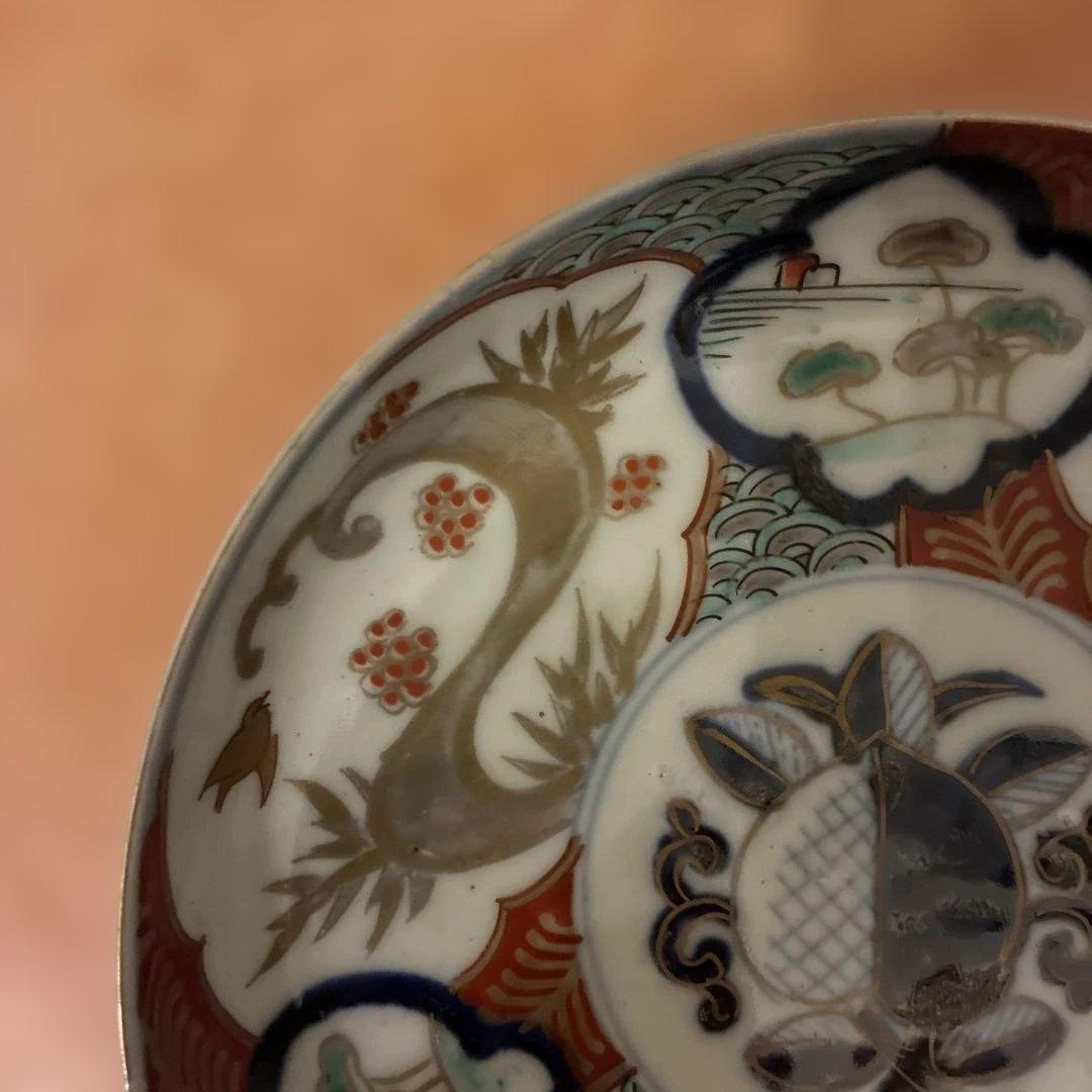 【美品】 6 古伊万里 金蘭手 見込桃 角冨印 時代物