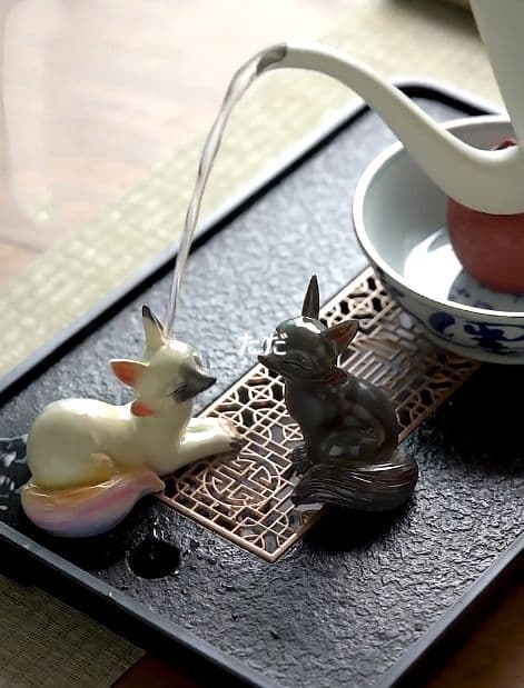 小狐変色茶寵 禅意 茶道具 装飾品 工芸品 置物