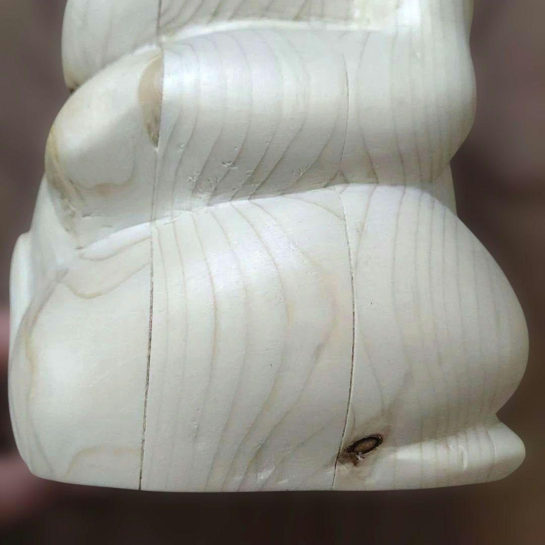 招き猫　木彫り　ハンドメイド