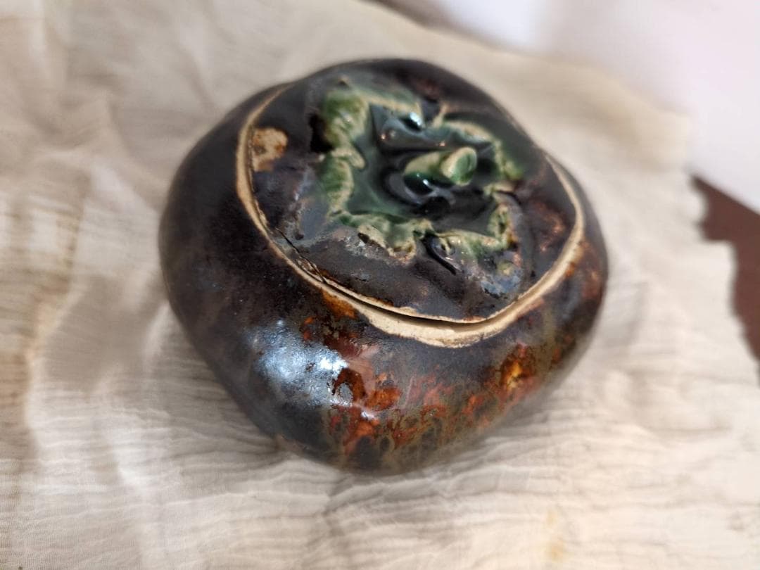 柿茶入 木箱(約9.5×9.5×7.5cm)入 作者不詳